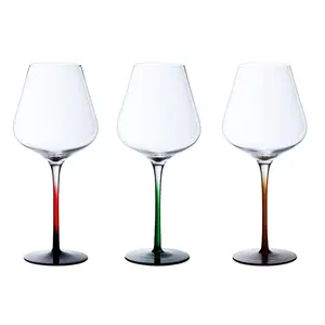 Deutscher moderner bleifreier Kristall becher Rotwein glas Handgemachter Farbverlauf farbiger Stiel Burgunder Bordeaux Weinglas Haushalt