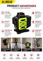 Niveau laser croisé vert Huake 4x360 auto-nivelant avec base rotative et batterie au lithium pour le bricolage et la pose d'images à la maison