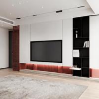 Meuble TV sans poignée, minimaliste, style Mid-Century, en MDF blanc, pour hall d'hôtel, couleur anthracite, style côtier