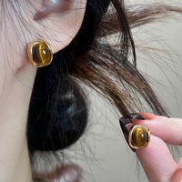 Orecchini a Perno Rotondi Vintage Marroni per Donne e Ragazze, Eleganti Orecchini in Metallo Geometrico con Pietra Occhio di Tigre, Gioielli Regalo