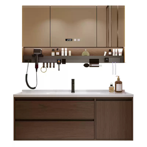 ชั้นวางของในห้องน้ำสไตล์โบราณสีวอลนัทอ่างล้างหน้าเซรามิกแบบบูรณาการอ่างล้างหน้าในห้องน้ำ - Product Image 1