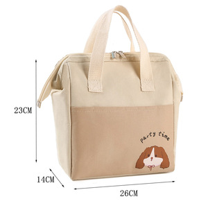 Cute Insulated Lunch Bag Beige Party Time Dog Print Portable For Students Commuting Trip - Product Image 5
