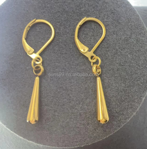Pendientes de acero inoxidable para mujer, oro amarillo sólido de 18k, aretes de gota de lágrima - Product Image 3