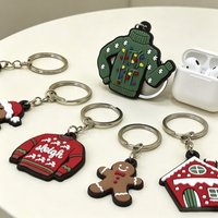 Porte-clés de Noël en PVC style dessin animé, mignon, style japonais, Père Noël, sapin, flocon de neige, porte-clés en caoutchouc, breloque de Noël