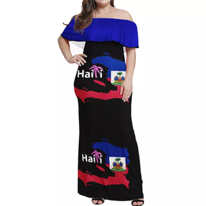 Roupas Haitianas com a Bandeira do Haiti, Vestidos Femininos com Design de Um Ombro, Roupas Femininas para Mulheres Gordinhas, Personalização de Logo por Atacado - Product Image 1