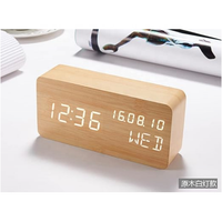 Réveil numérique LED en bois avec affichage de la température et de la date, horloge de chevet pour bureau et chambre