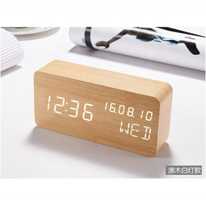 Wooden LED Digital Alarm <strong>Clock</strong> with Temperature Date Display, <strong>Bedside</strong> Table <strong>Clock</strong> for Office Bedroom - Product Image 4