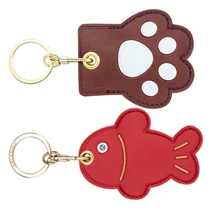 사용자 정의 PU 가죽 열쇠 고리 색상 만화 고양이의 발 물고기 열쇠 고리