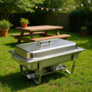 Ensemble de plats de buffet en acier inoxydable pour les fêtes à la maison et en plein air, 2 ensembles de plateaux de service rectangulaires avec couvercle, vaisselle fabriquée à la machine pour C - Product Image 2