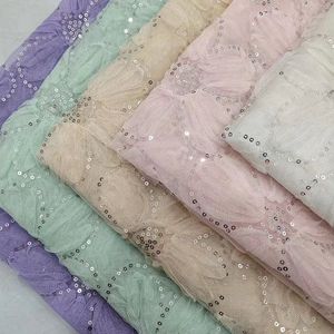 Новая ткань из 100% полиэстера с вышивкой пайетками и бисером, кружевная отделка, узор «Бегония», однотонная, для девочек, с PA-покрытием, напрямую от производителя - Product Image 2