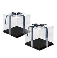 Boîte d'emballage de gâteau en plastique transparent carrée en gros, boîte de gâteau de boulangerie de mariage, boîte transparente