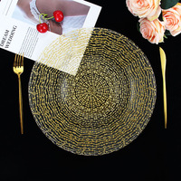 Assiettes de présentation élégantes en verre doré avec bordure dorée, 13 pouces, rondes, pour dîner, événements, fêtes et traiteur