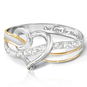 Anello con cuore bicolore in cristallo inciso con il nostro amore per sempre, gioiello romantico da donna. - Product Image 1