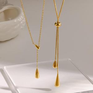 สร้อยคอ Gaovo รุ่น Water Drop Lariat ชุบทอง 18K ทำจากสแตนเลสสตีล รูปทรงหยดน้ำ ดีไซน์เรียบง่าย เหมาะสำหรับผู้หญิง สวมใส่ได้ทุกวัน เป็นของขวัญ - Product Image 4