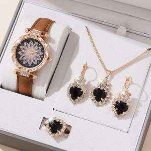<span class=keywords><strong>Montre</strong></span> à cadran <span class=keywords><strong>lotus</strong></span> et ensemble de bijoux en forme de cœur pour femme, collier, boucles d'oreilles, bague en cristal de luxe, coffret cadeau - Product Image 4