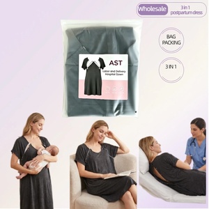 Abito <span class=keywords><strong>Premaman</strong></span> 3-in-1 con Collo Alto e Bottoni per Parto e Allattamento, Morbido e Traspirante, per Ospedale e Recupero Post-Parto, anche per Cesareo - Product Image 1