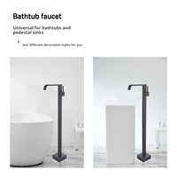 Grifo de Bañera de Pie de Latón Cromado Electrochapado con Válvula Cerámica, Estilo Chino Moderno, Rociador Suave para Hotel y Villa