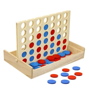 Brinquedos divertidos clássicos de madeira para a família, jogo de mesa 4 tabuleiros 4 em linha, conectados para crianças e adultos