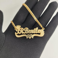 Collar Personalizado de Acero Inoxidable Estilo Punk con Doble Placa y Nombre en Forma de Corazón de Dos Tonos, con Cadena de Eslabones, Regalo para Ella
