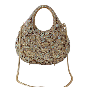 Sac de soirée pour femme, motif floral délicat, strass, pochette à poignée supérieure en cristal étincelant, idéal pour rendez-vous galant et anniversaire - Product Image 6
