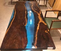 Table de salle à manger en résine époxy en bois d'ébène moderne à prix d'usine Table en bois massif d'ébène de qualité supérieure et dalle en résine époxy bleue