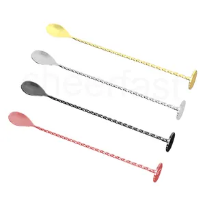 Cheerfast 11 Inches Stainless Steel Metal Silver Mixing Spoon Spiral Pattern Long Handle Stirring All Liquids Bar Cocktail Spoon