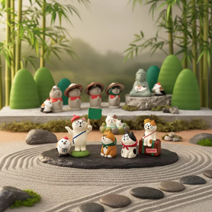 Zakka Nouveauté Créative : Figurine de Chat Japonais Mignon en Résine Granulée, Miniature, pour Voyage, Légumes, Cadeau, Décoration de Bureau et de Voiture - Product Image 1