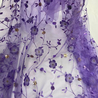 Tissu en dentelle brodée à fleurs violettes, tissu en dentelle 3D en mousseline de soie et tulle pour la confection de robes