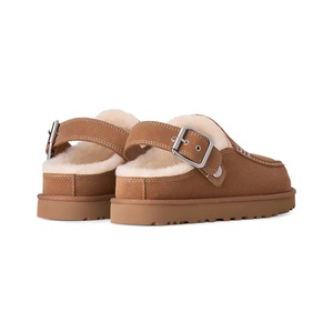 New Adjustable buckle back strap suede <b>clogs</b> thick plush inner lining anti slip sole warm winter <b>mule</b> boots for women - Product Image 5