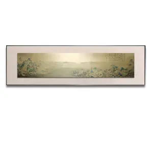 中国长画古代风格风景壁画酒店墙面艺术室内家居装饰手绘亚麻铜