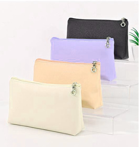 <b>Zipper</b> Pouch Travel PU Leather Cosmetic <b>Bag</b> Custom Logo Lipstick <b>Storage</b> Solid Color Makeup <b>Bag</b> - Product Image 1
