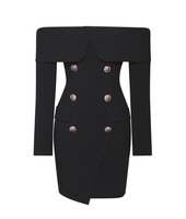 Blazer Slim noir Mini robe épaules dénudées robe à manches longues double boutonnage classique dames blazer robe