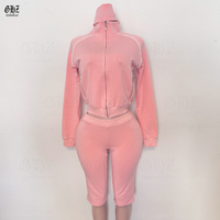 Ensemble de survêtement décontracté deux pièces pour femme, automne-hiver, avec logo personnalisé, comprenant un sweat à capuche court zippé et un pantalon capri large, style streetwear