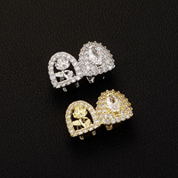 Grillz anti-ternissement plaqué or 18 carats, double denture 3D Rose Iced à double griffes, micro-pavé CZ, bijoux hip-hop pour rappeurs, vente en gros