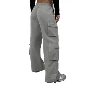 Yüksek kaliteli pamuk kadın giyim kargo pantolon boş gevşek Fit nefes Baggy Sweatpants kadınlar için