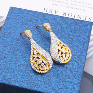 Boucles d'oreilles tendance plaquées or rose, coquille d'ormeau bleue, forme goutte d'eau, cristal en zircon cubique, luxe pour femmes, haute qualité - Product Image 3