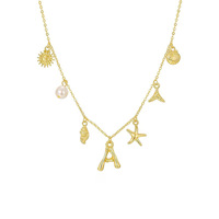 Collier à breloques initiales, style bohème estival, plage, surf, coquillages, étoiles de mer, lettres bulles, pendentifs, bijoux, cadeaux pour femmes