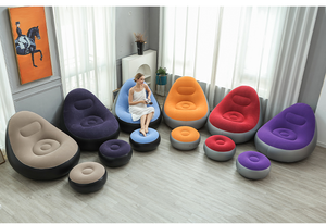 Canapé <span class=keywords><strong>gonflable</strong></span> de loisirs en PVC, design moderne, épaissi, pliable, pour extérieur, avec repose-pieds intégré et revêtement floqué - Product Image 2