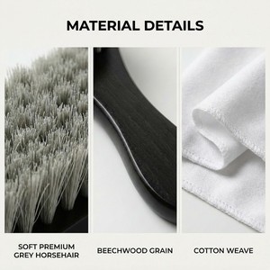 Kit de Cuidado de Cuero de Crin de Caballo Gris Premium para Zapatos y Botas, Juego de 3 Cepillos para Zapatos, Quitamanchas, Mango de Madera de Haya, Sin Rayones, OEM/ODM - Product Image 2