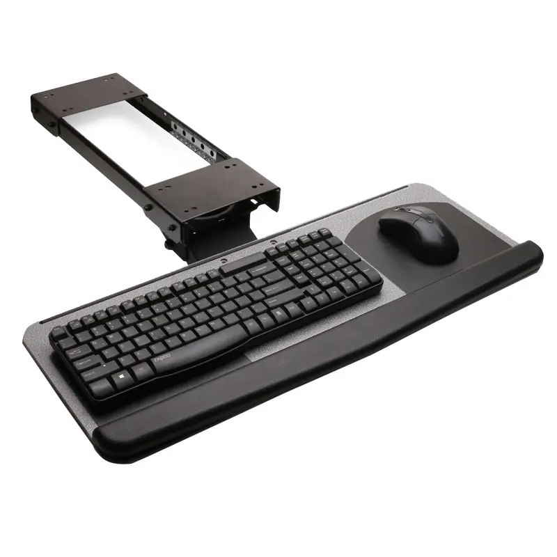 Bandeja grande ajustable para teclado debajo del escritorio, extraíble con sistema de montaje de abrazadera resistente, plataforma deslizante, cajón para ordenador