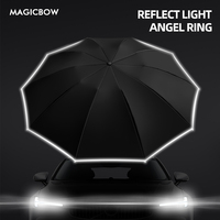 Parapluie entièrement automatique avec poignée à LED, bande réfléchissante, sûr pour les voyages nocturnes, fonction anti-retour, fermeture facile, 280T