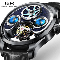 Ideal Knight 6808 ODM Luxus-Design Benutzerdefiniertes Logo Edelstahl Skelett Hohlautomatik Tourbillon Uhrwerk Herrenuhr