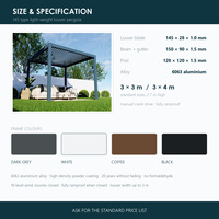 Pergola à lames orientables en aluminium, fabrication en gros, 3x3m 3x4m, toit à lames manuelles, pour jardin et patio