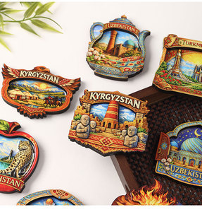 Aimants de réfrigérateur personnalisés en bois 3D époxy islamiques, souvenirs de voyage en gros, 5 pays d'Asie centrale : Ouzbékistan, Kazakhstan - Product Image 2