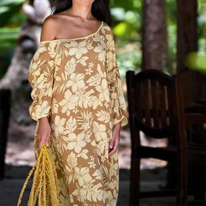 Robes longues à manches longues à imprimé hawaïen de conception de fabricant, robes maxi en rayonne de luxe sur mesure, grandes tailles - Product Image 3