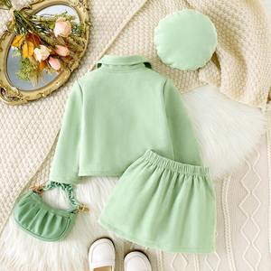 Luxus Mädchen Set Revers Langarm Jacke Pure Cotton Bow Falten rock <span class=keywords><strong>3</strong></span>-teiliges Set Winter Set Warme Kinder kleidung - Product Image 4