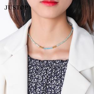 Nueva llegada personalizado gargantilla de acero inoxidable collar con cadena de eslabones de moda cuarzo rosa granate piedras preciosas al por mayor - Product Image 2