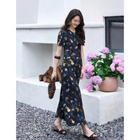 Robe d'été en soie coupe biais 3D style chinois Muguyu avec imprimé animal et floral, manches classiques, jupe taille haute 260604119
