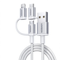 Cable de Datos UGREEN 3 en 1, Certificado US186 mfi, Cable de Carga Multifuncional de Carga Rápida para iPhone Series y Android