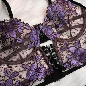 Lencería sexy popular estilo INS con liguero, conjunto de sujetador de rejilla transparente erótico, ropa interior ajustable, pantalones T-Back, bikini transparente - Product Image 4